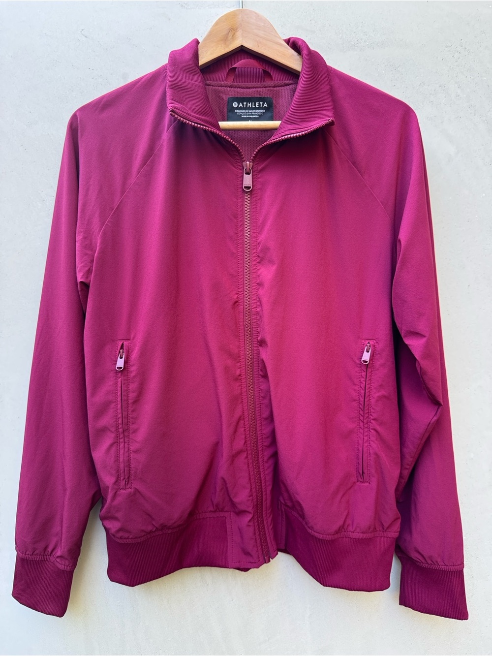 Athleta Brooklyn Bomber Jacket Cranberry Burgundy Lightweight Zip Medium